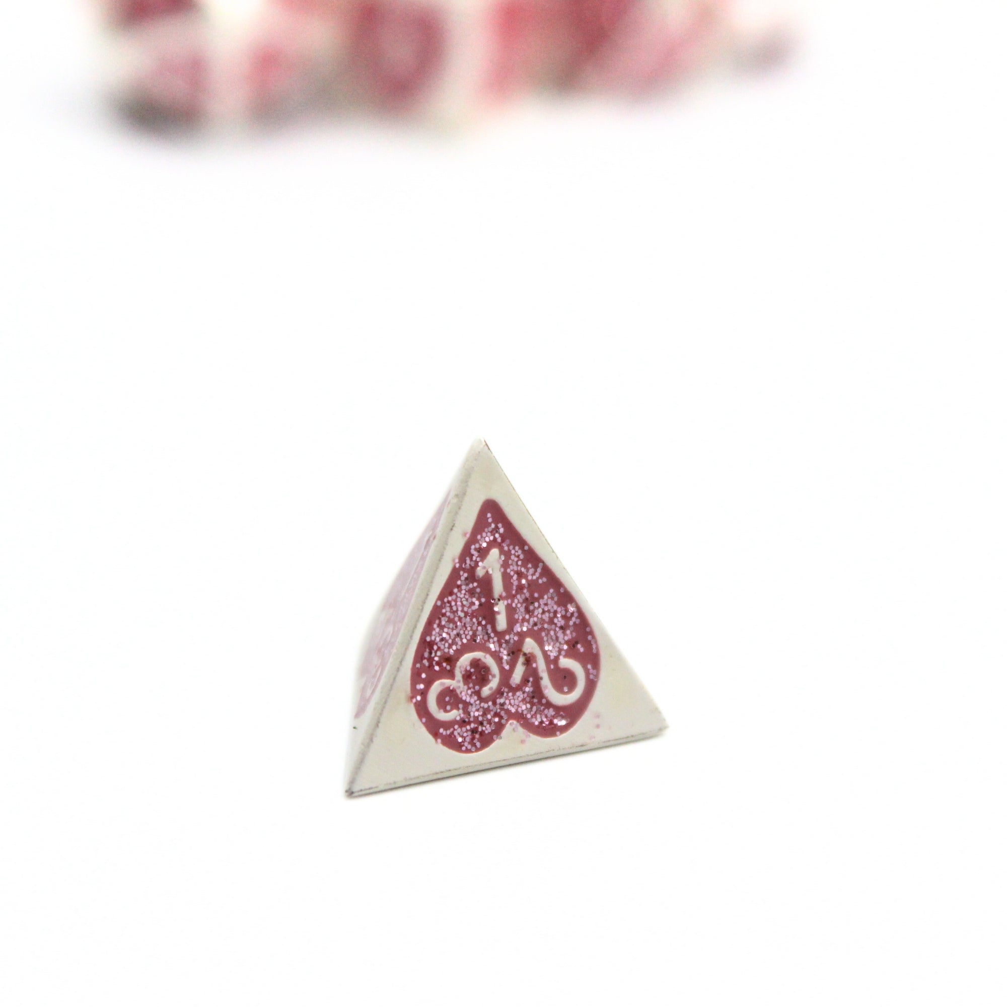Pink Sparkle Hearts Metal Dice (7pcs Set)