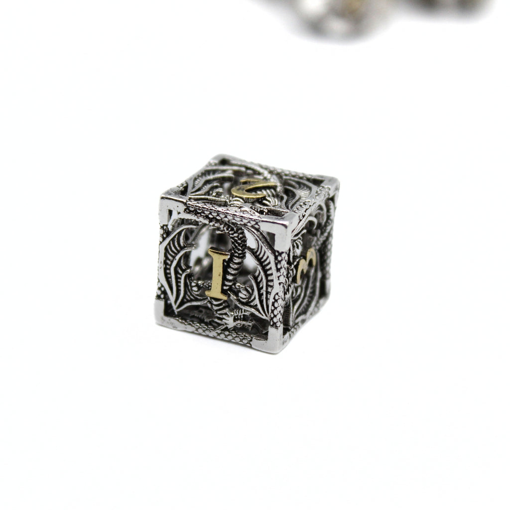 Silver Dragon Hollow Metal Dice (7pcs Set)