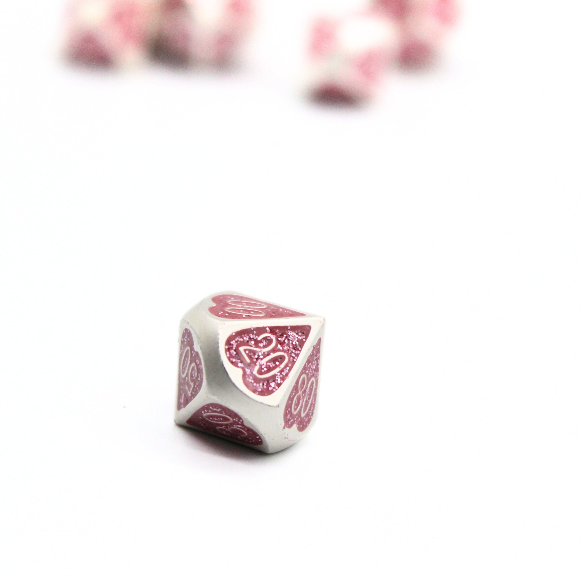 Pink Sparkle Hearts Metal Dice (7pcs Set)