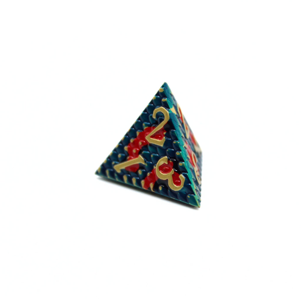 Red and Blue Dragon Scale Metal Dice (7pcs Set)