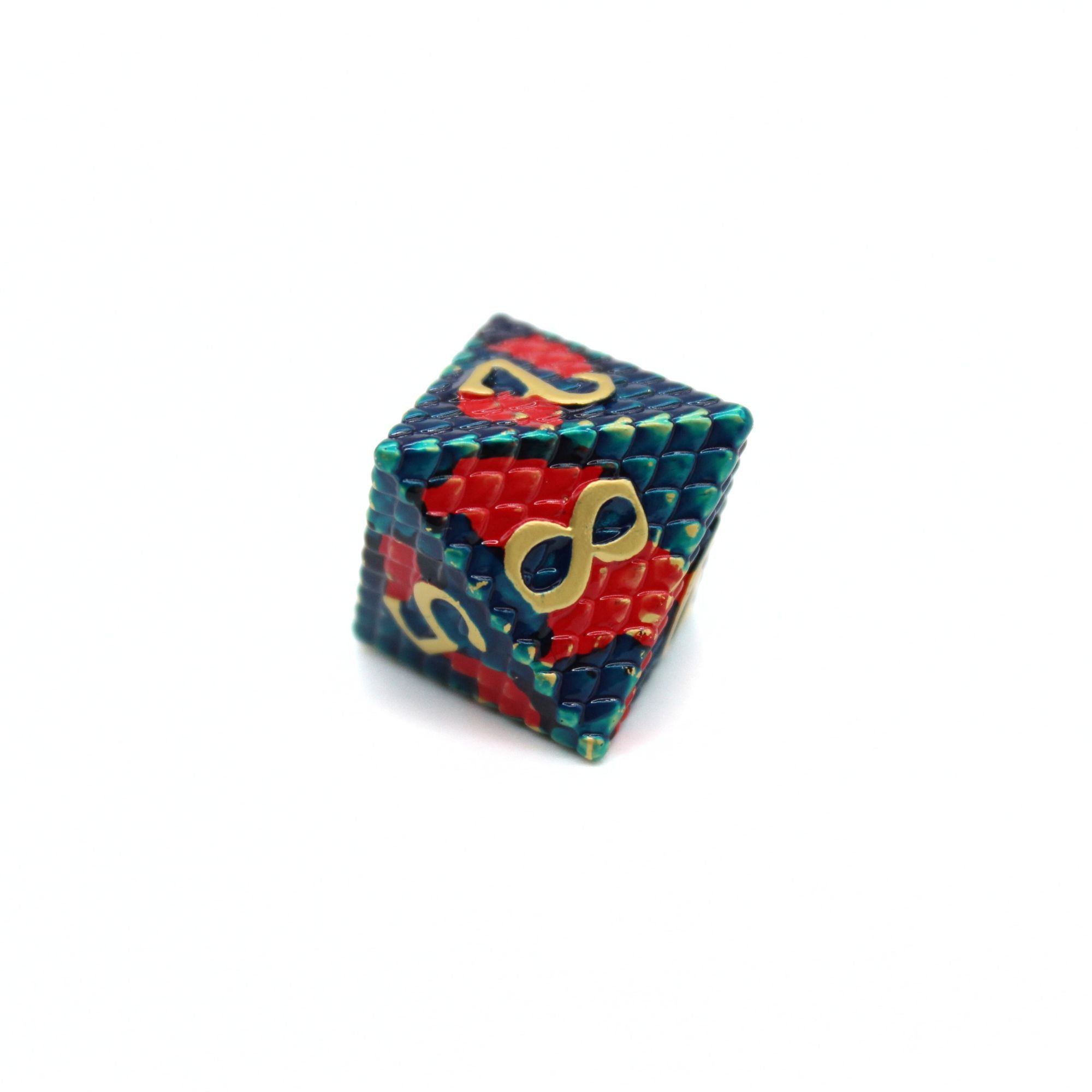 Red and Blue Dragon Scale Metal Dice (7pcs Set)