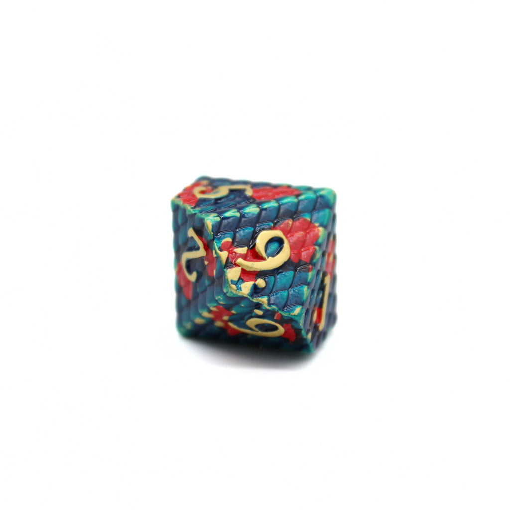 Red and Blue Dragon Scale Metal Dice (7pcs Set)