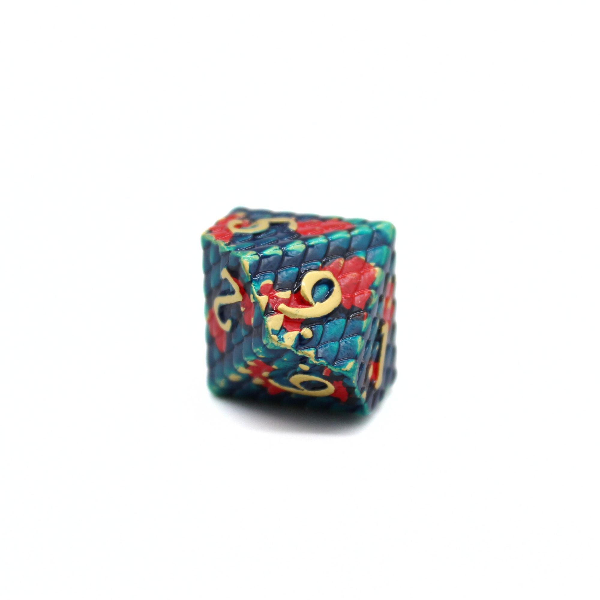 Red and Blue Dragon Scale Metal Dice (7pcs Set)
