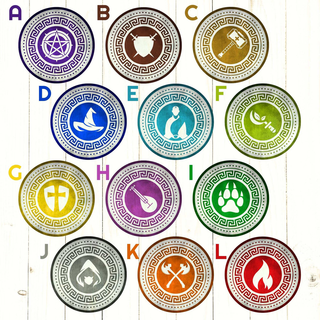 Basic Rpg Class Emblems TTRPG Class Emblem Stickers | Bold Vinyl Stickers for D&D & RPG โ 12 ...