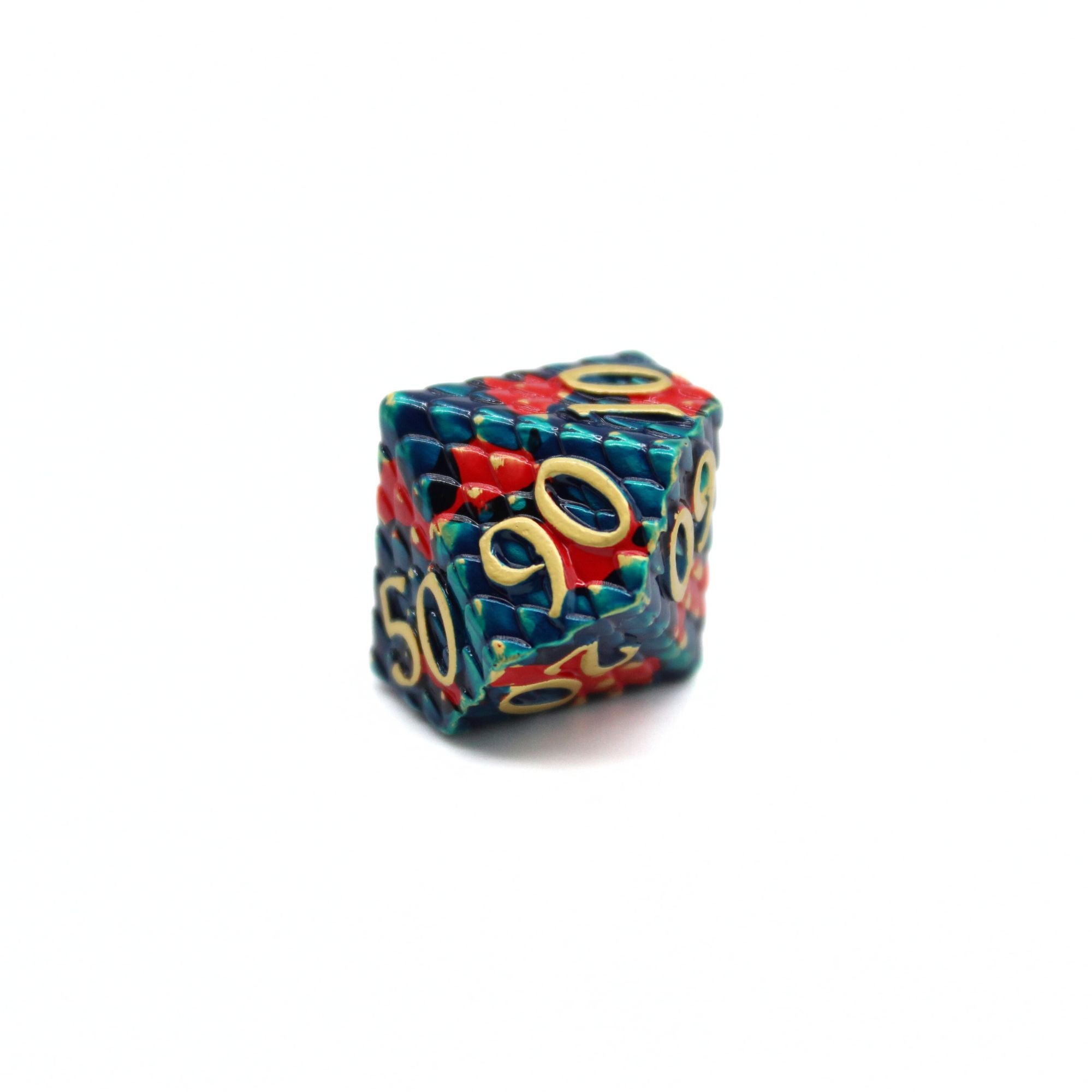 Red and Blue Dragon Scale Metal Dice (7pcs Set)