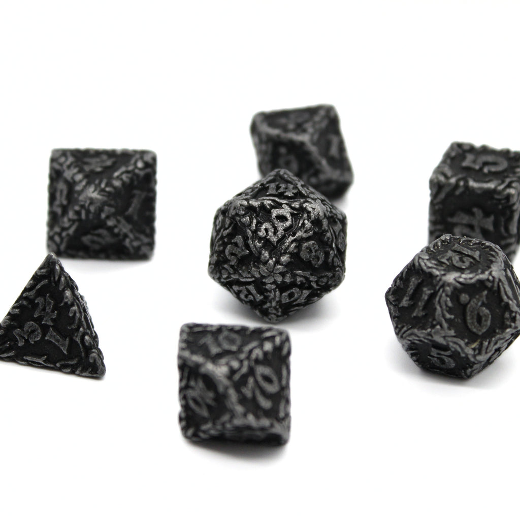 Obsidian Floral Metal Dice (7pcs Set)