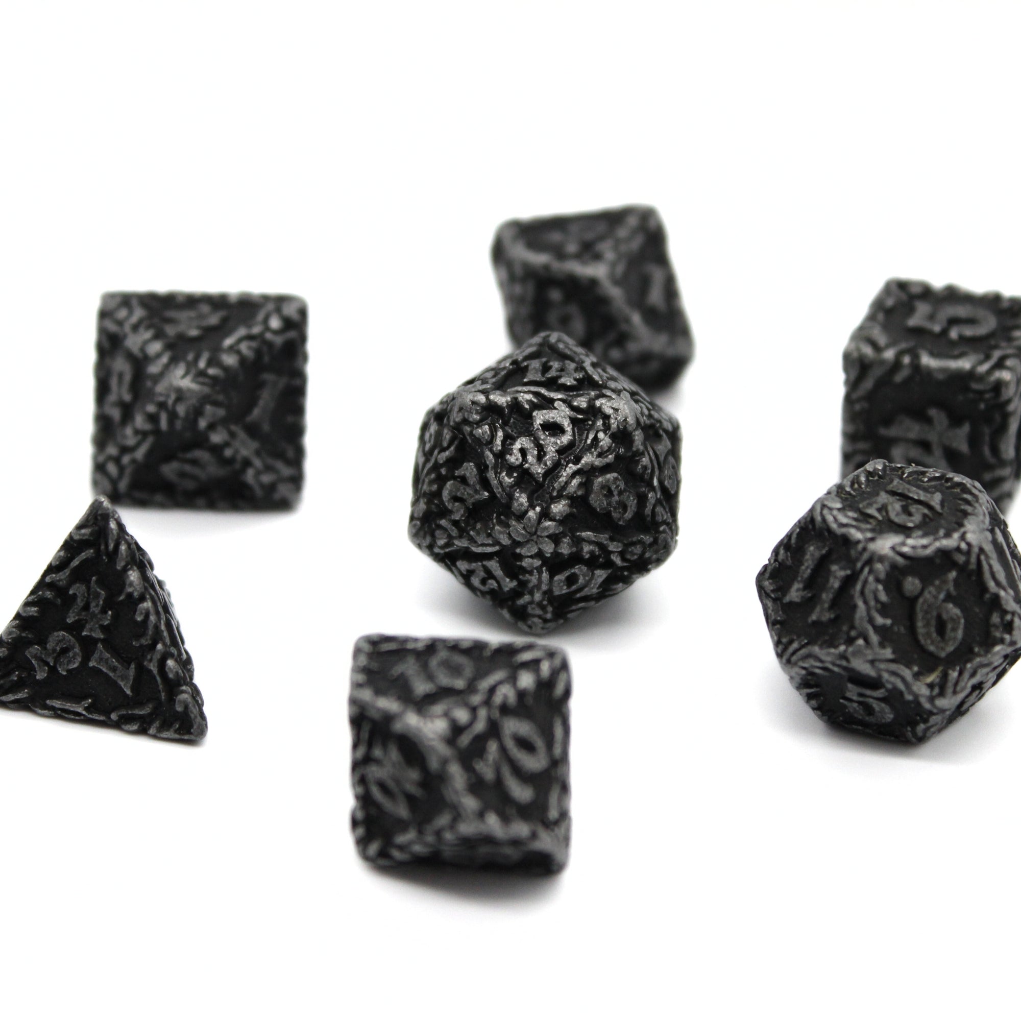 Obsidian Floral Metal Dice (7pcs Set)