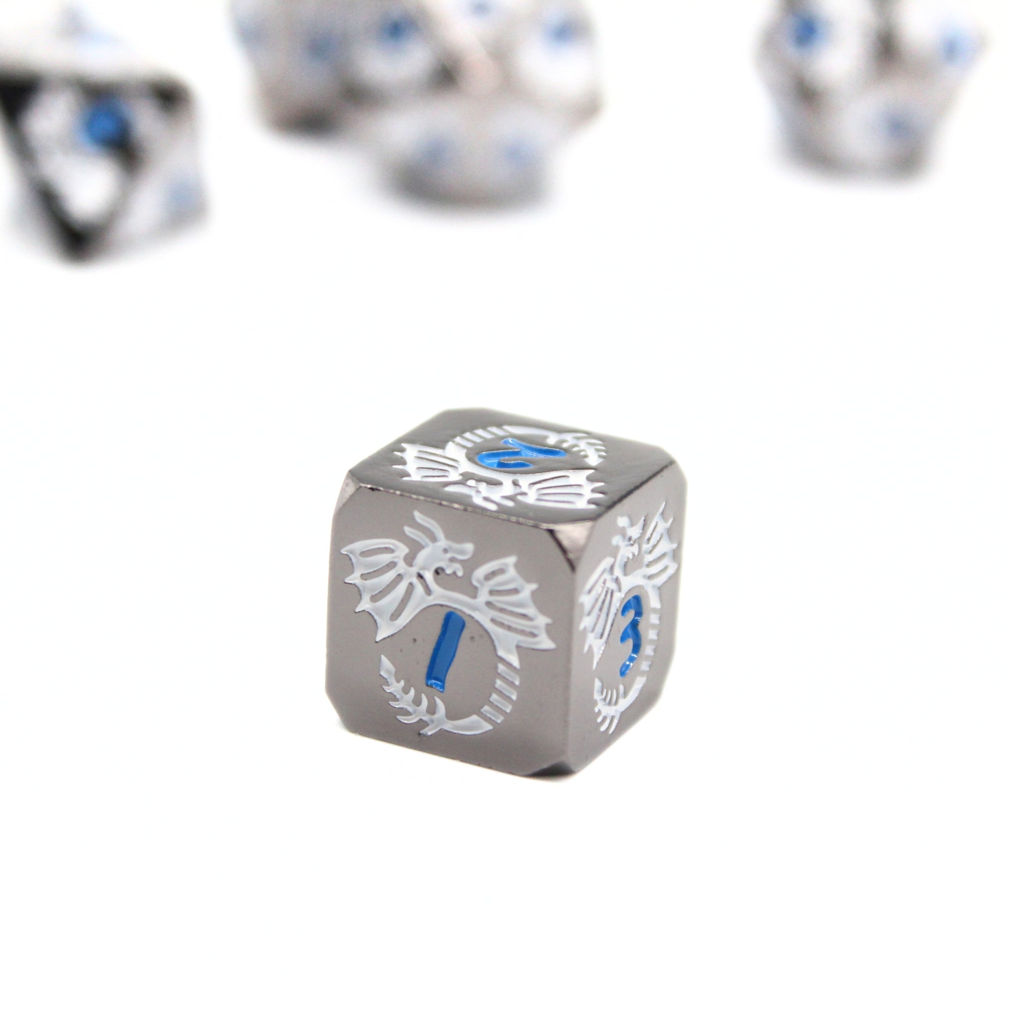 Silver Blue Dragon Metal Dice (7pcs Set)