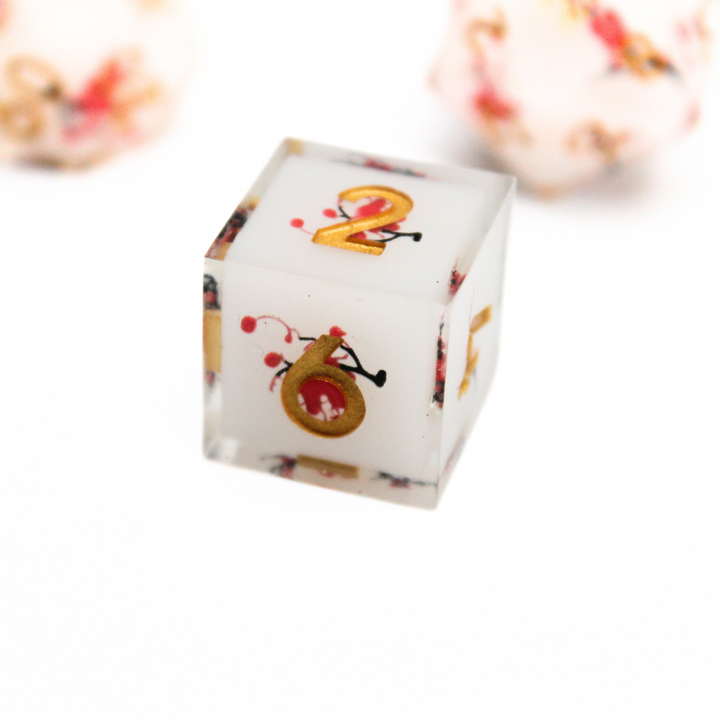White Cherry Blossom Dice Set (7pcs) | Sharp Edge Dice
