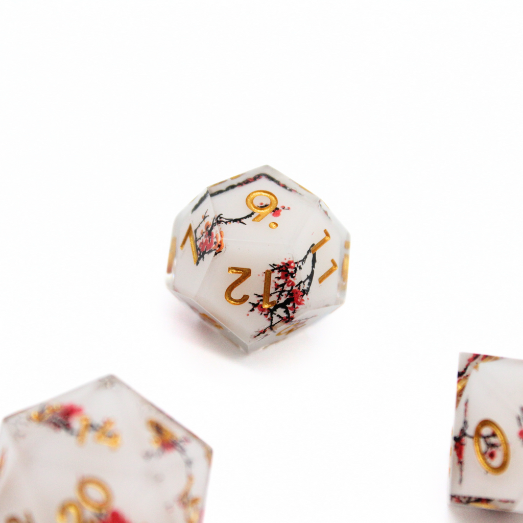 White Cherry Blossom Dice Set (7pcs) | Sharp Edge Dice