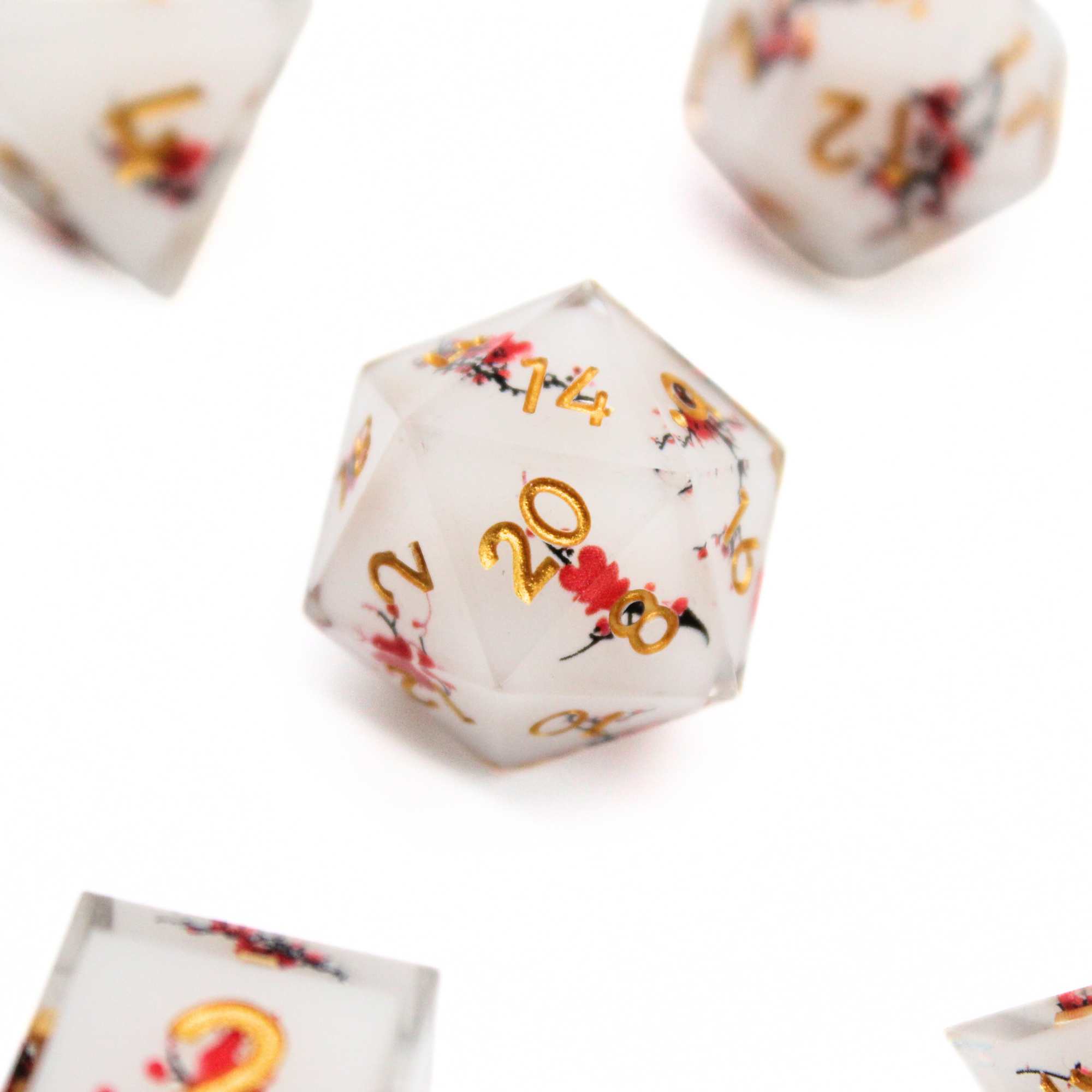 White Cherry Blossom Dice Set (7pcs) | Sharp Edge Dice