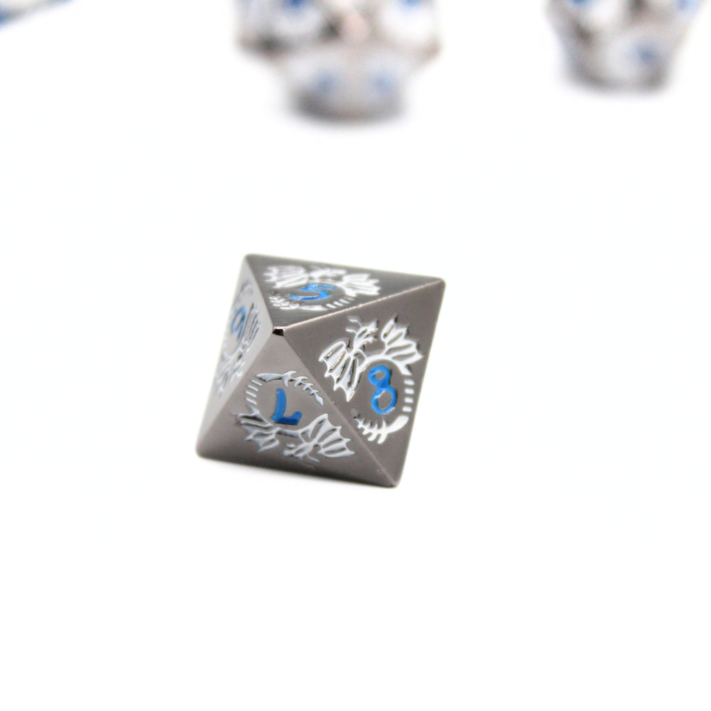 Silver Blue Dragon Metal Dice (7pcs Set)