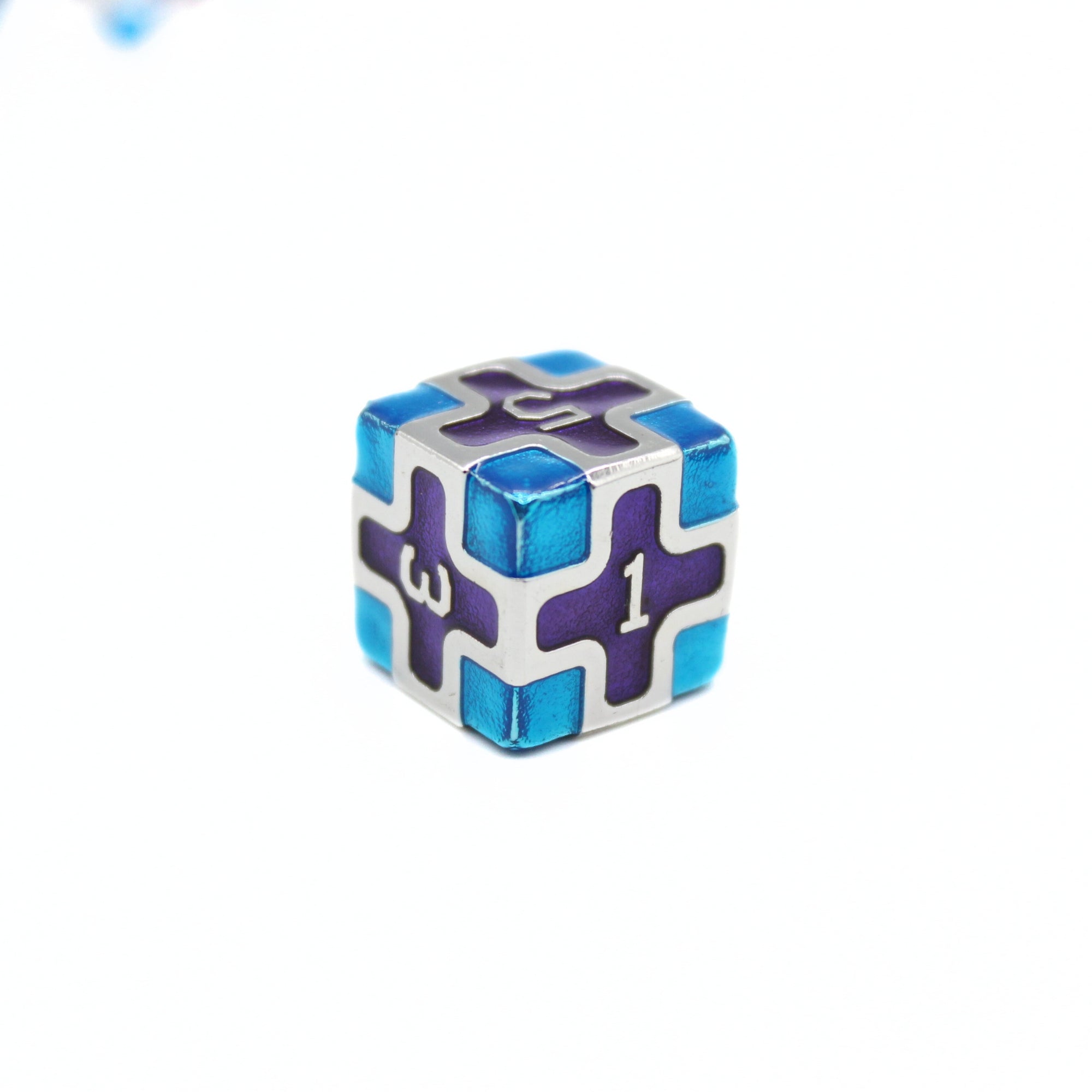 Purple and Blue Cross Metal Dice (7pcs Set)