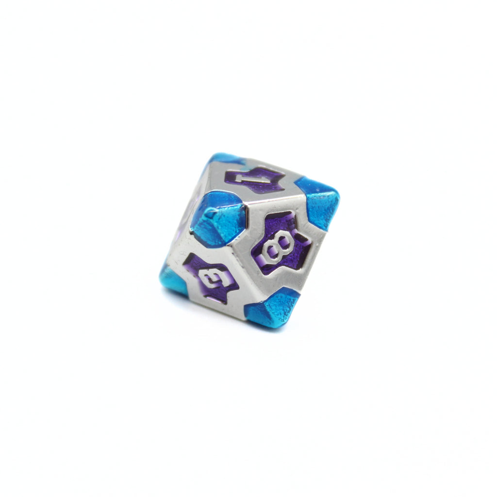 Purple and Blue Cross Metal Dice (7pcs Set)
