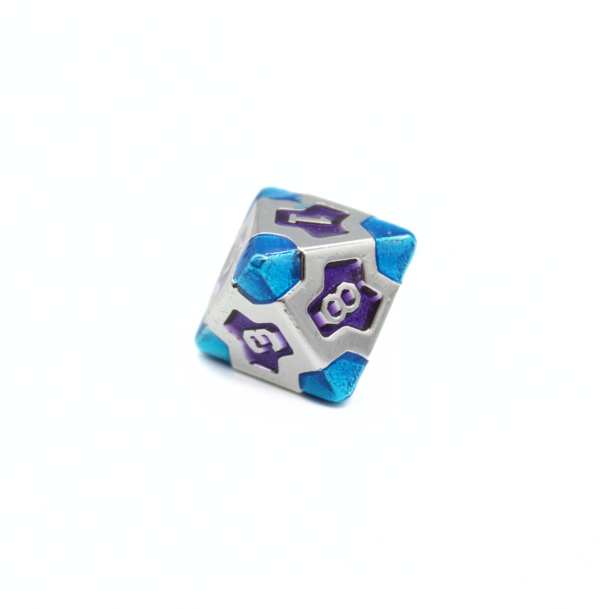 Purple and Blue Cross Metal Dice (7pcs Set)