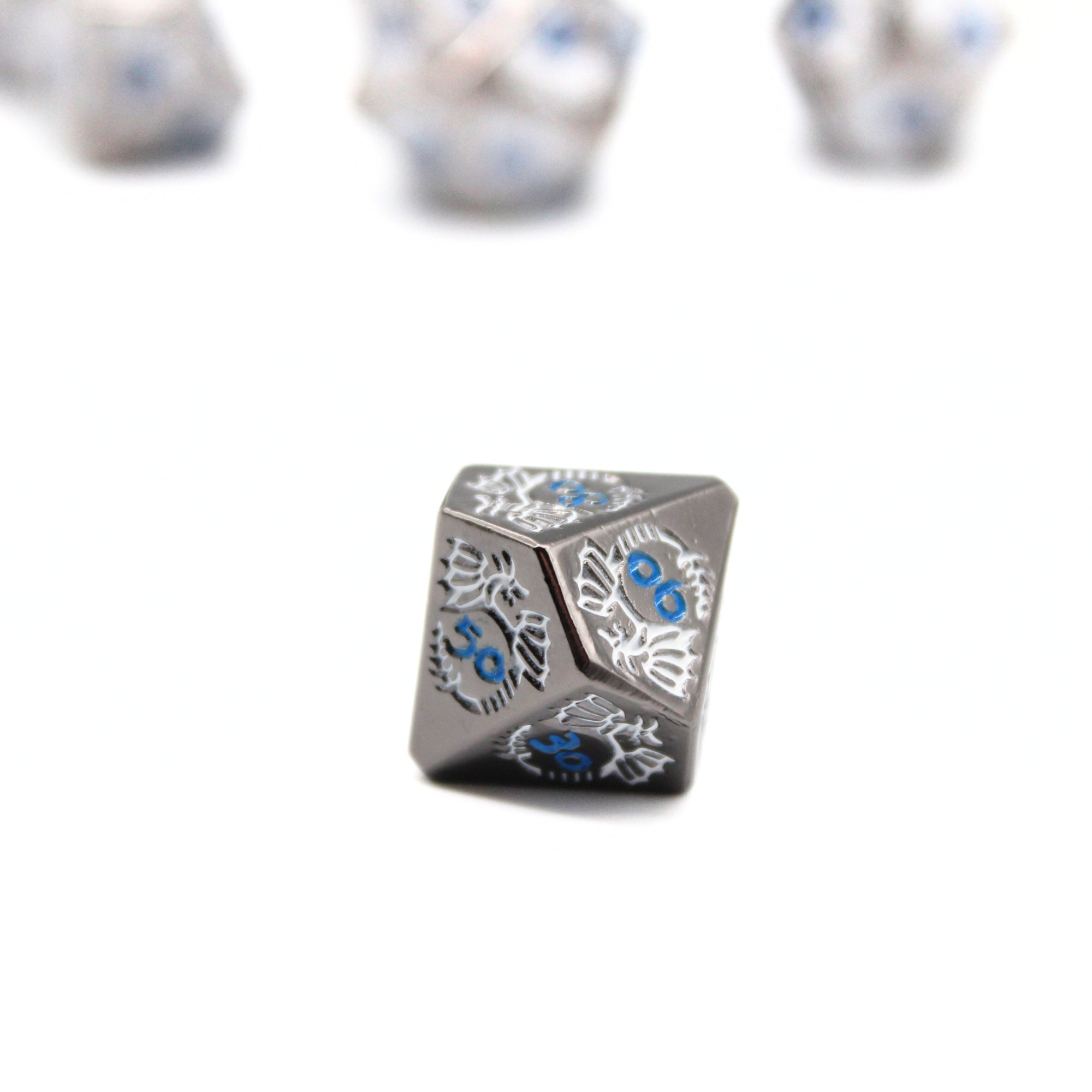 Silver Blue Dragon Metal Dice (7pcs Set)