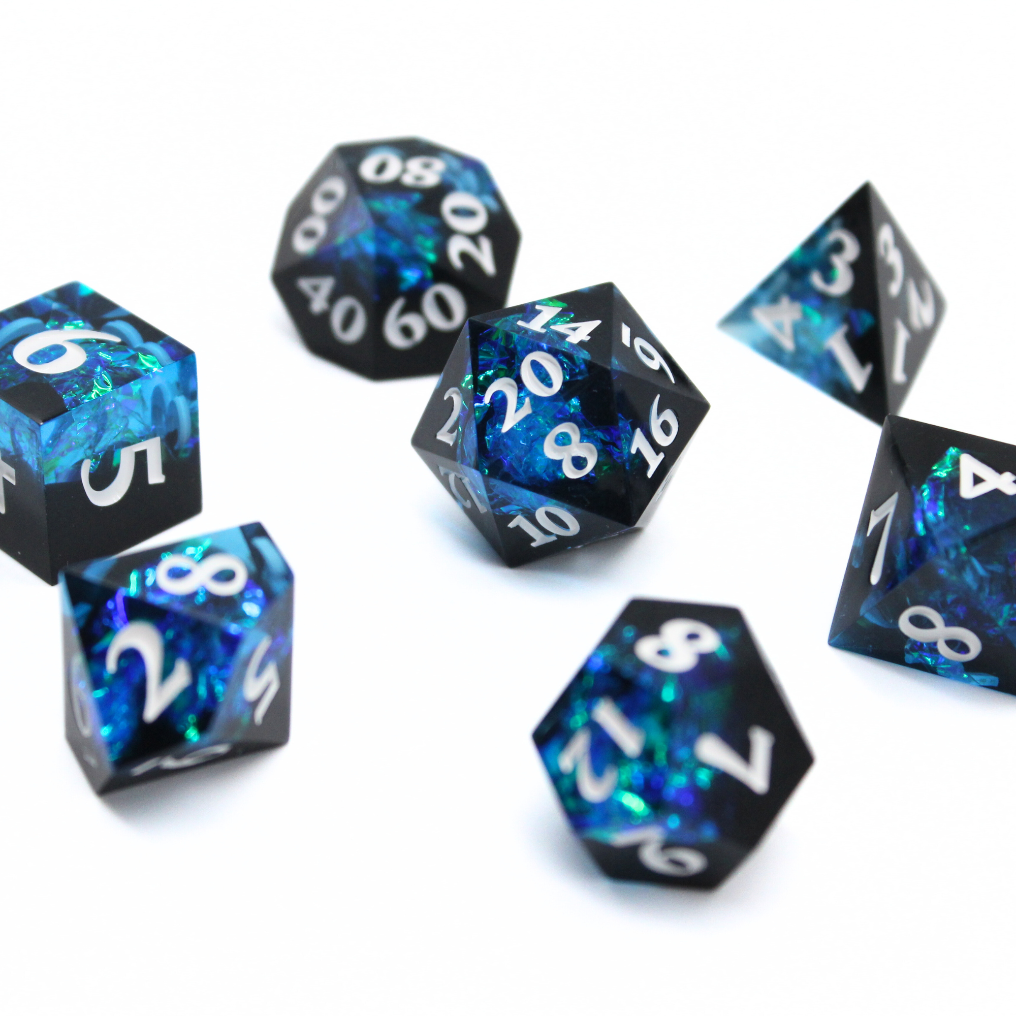 Void Opal 7pcs Inclusion Dice Set | Sharp Edge Dice
