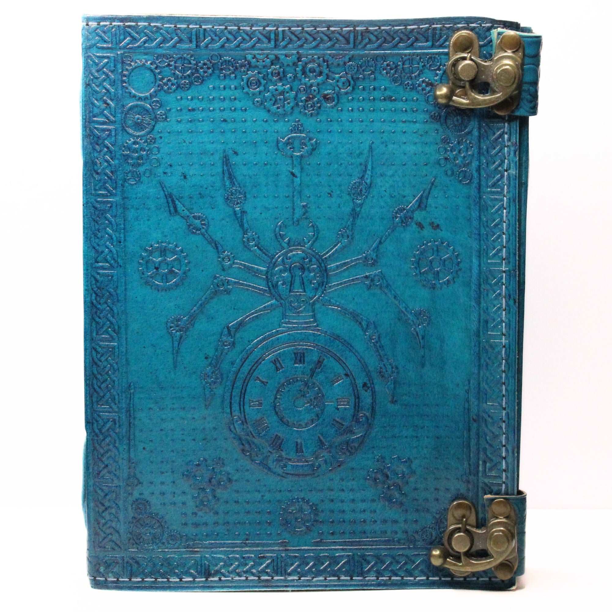 Steampunk Spider Leather Journal CYAN