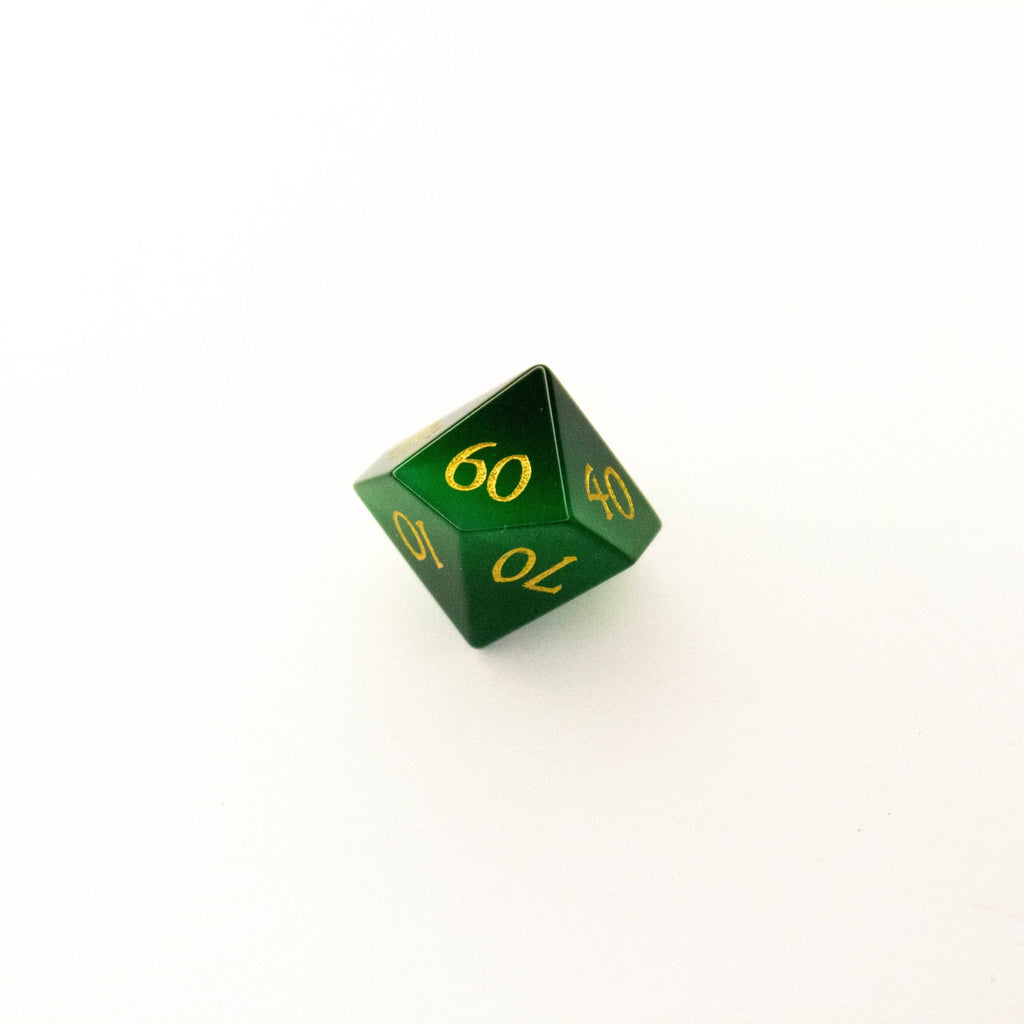 Emerald Green Cat's Eye | Synthetic Gemstone Dice (7pc Set)