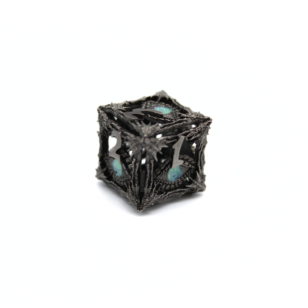 Green Dragon Eye Hollow Metal Dice (7pcs Set)
